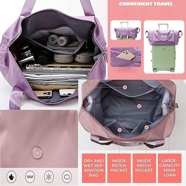 Sammenfoldelig bærbar folde-rejsetaske med stor kapacitet sakura pink 42*22*28cm