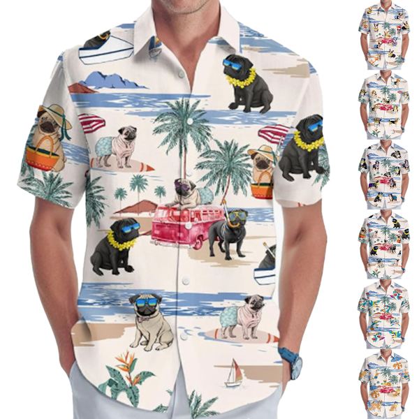 Herr Hawaiian Skjortor Casual Kortärmad Skjorta Tryckt Strand Tropisk Skjorta F M