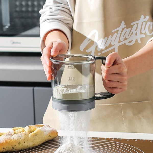 Köksmjölsil Handhållen halvautomatisk sockersikt Pulverskakare Handtag Mätkopp Bakverksverktyg Bakningsläckage single layer