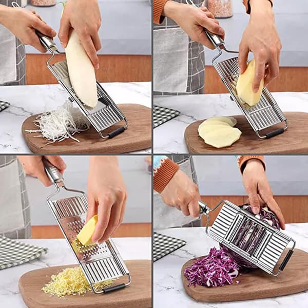 Multi Cutter, bærbar manuel grøntsagsskæremaskine i rustfrit stål silver 4 blades
