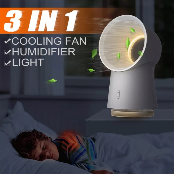 Mini Køling Bladeless Fan Mist Luftfugter LED-lys white 129x145x227mm