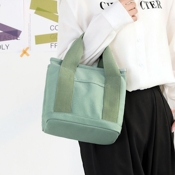 Handgjord enkel shoppingväska med stor kapacitet med flera fickor green 29*33*14cm