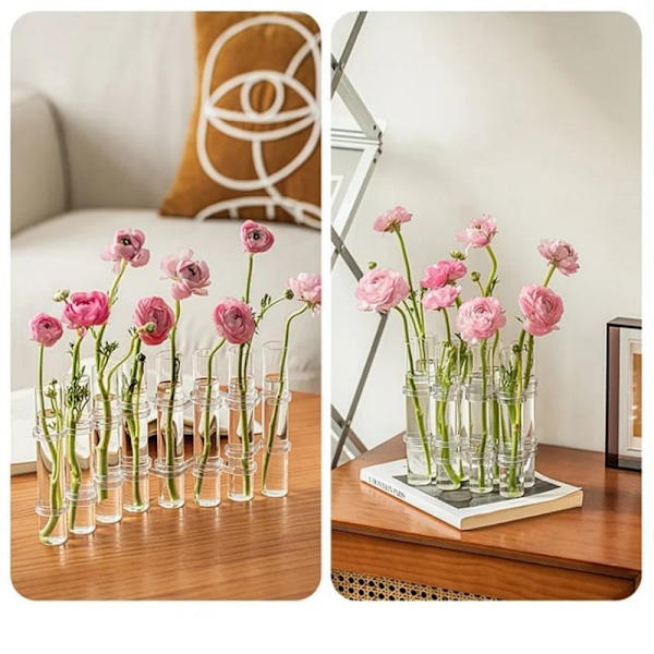 Gångjärnsförsedd blomglasvas klara provrör Blomkruka Blommor hydroponisk behållare 8 Tubes-S