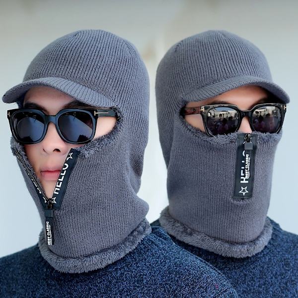 Talvi Neulottu Hat Vetoketju Lisää Turkisvuorattu Lämminlieriset talvihatut light gray free size