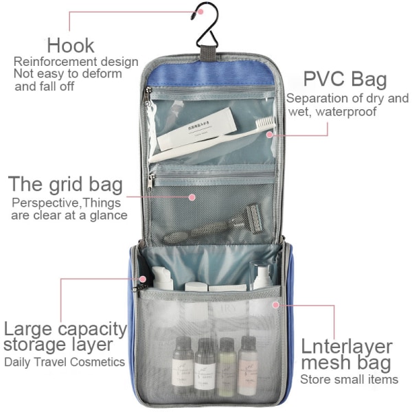 Bærbar til rejsetoiletartikler Kosmetisk taske med stor kapacitet gray 22*10*22cm