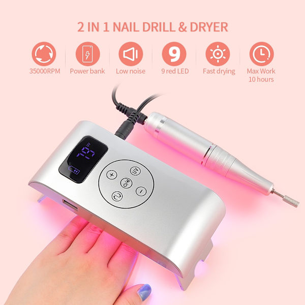 2-I-1 Nagelborrpenna & Mini Nageltork Portable Power silver 22*18*5.3cm