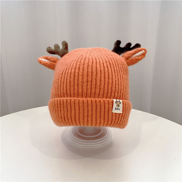 Christmas Stickad Baby Beanie Söt Deer Ear Tjock varm mössa Enfärgad khaki