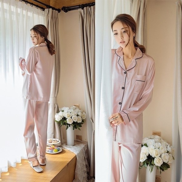 Plus size cardigan långärmad enfärgad hempyjamas pink XXXXXL