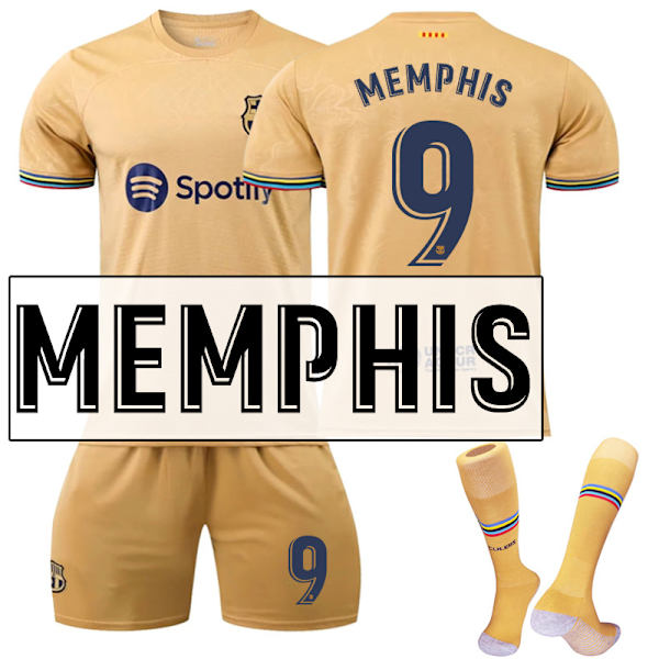 Barn / Vuxen 22 23 World Cup Barcelona fotbollströja på set Memphis-9 #2xl