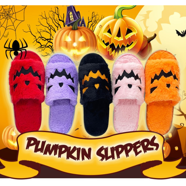 Halloween Pumpkin Lanterne Hjemmesko Bløde Slides Udendørs Fuzzy House Hjemmesko red 36-43