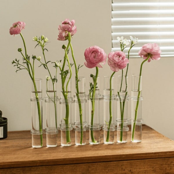 Hængslet blomsterglasvase klare reagensglas Blomsterpotte Hydroponisk beholder 6 Tubes-L