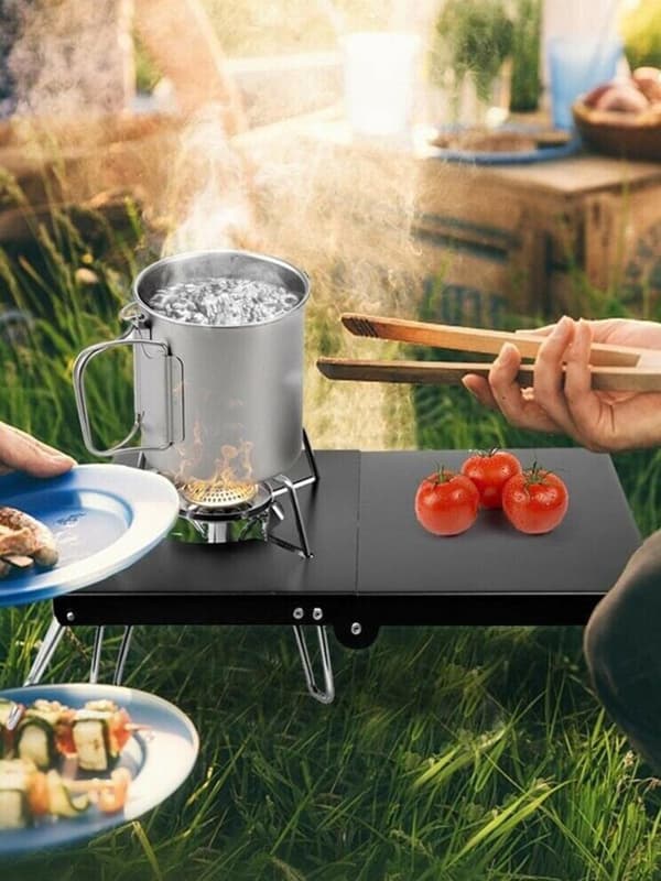 Bärbar utomhusspis hopfällbart campingbord black