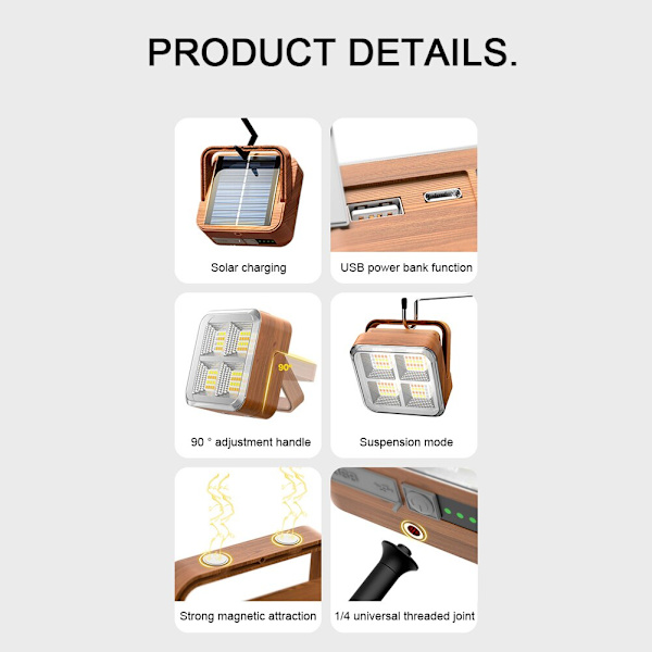 LED Reflektor Spotlight USB Genopladelig LED Solar Light 4 Modes Telt Lampe 1pc