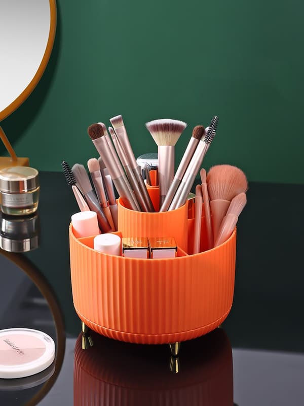 Desktop Roterande kosmetisk borste Multifunktionell förvaringsbox orange