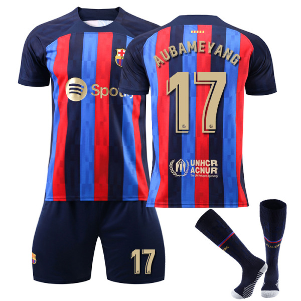 Lapsi / Aikuinen 22 23 World Cup Barcelona Home Jersey set Aubameyang #18