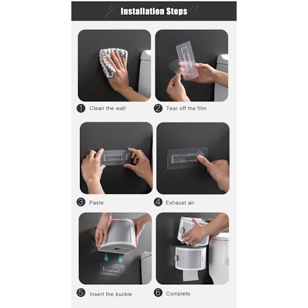 Seinään kiinnitettävä kylpyhuoneen pehmopaperilaatikon säilytysteline black 2pcs