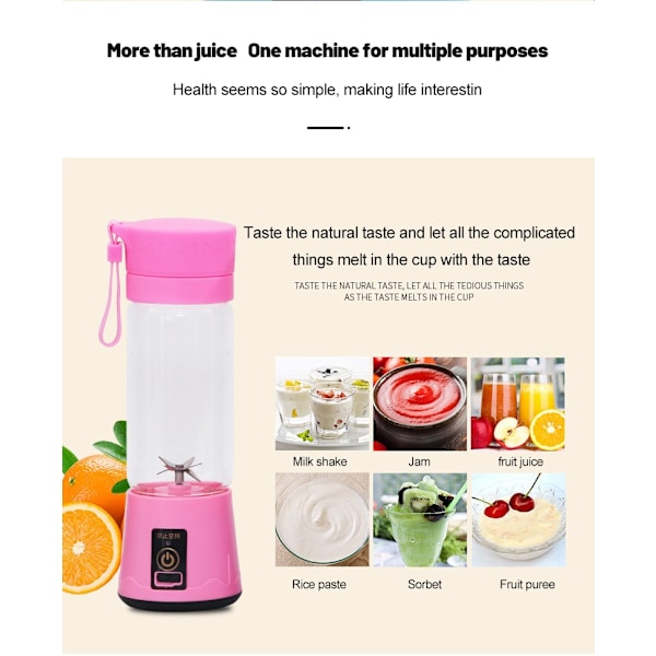 Mini Smoothie Blender Milkshake Cup Juice Mixer Uppladdningsbar pink 7.5*7.5*23cm