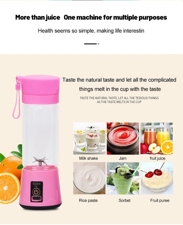 Mini Smoothie Blender Milkshake Cup Mehusekoitin Ladattava pink 7.5*7.5*23cm