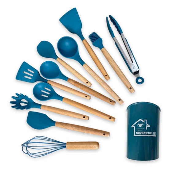 12/ set trähandtag silikon sked set köksredskap light gray