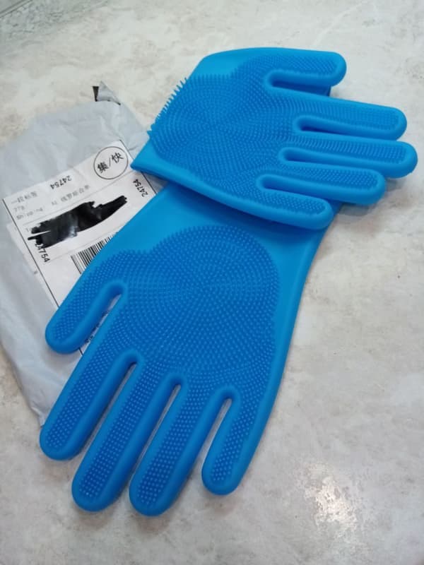 Tvätta disken rena handskar silikon kök blue