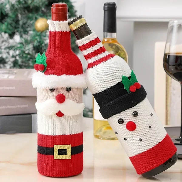 Julepynt til hjemmet Julemanden Vinflaskeovertræk Snemandsstrømpe Snowman
