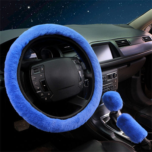 Päls Fluffig Tjock Bilratt Cover Mjuk Ull blue 38cm(diameter)