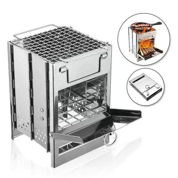 Fyrkantig vedspis i stål. Bärbar utomhusgrill 1pc