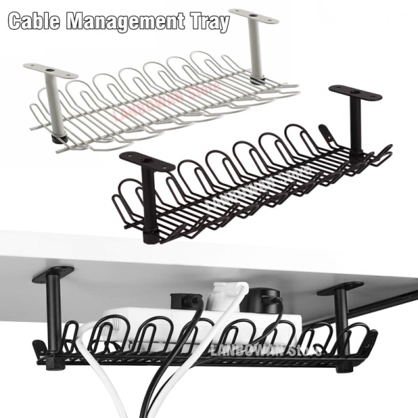 Skrivebordskabelstyringsbakke under bordstik Hængeholder Power Strip opbevaringsstativ Gray