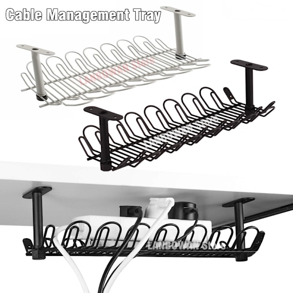 Skrivebordskabelstyringsbakke under bordstik Hængeholder Power Strip opbevaringsstativ White