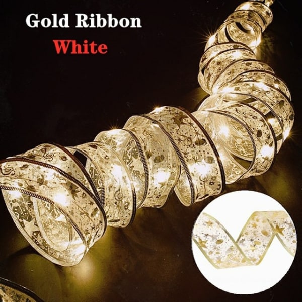 Christmas Ribbon Fairy Light juledekoration DIY buer String Light Tree Ornamenter Gold-White 2M