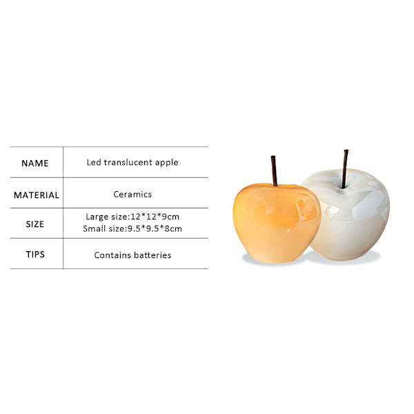 LED gennemskinnelig keramisk æble natlys white 9.5*9.5*8cm