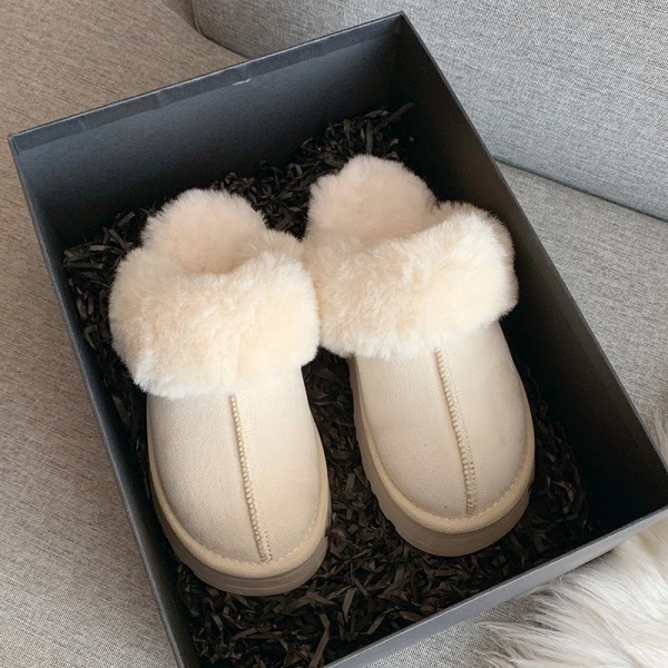 Pälstofflor Dam Vinter Plysch Sandaler Slip on Platform Slides Kvinna Tjock sula grey 39