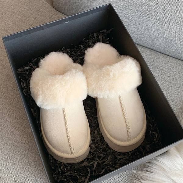 Pelssko Kvinder Vinter Plys Sandaler Slip on Platform Slides Kvinde tyk sål camel 40