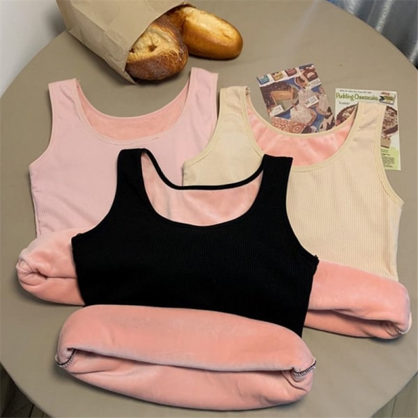 Kvinders termisk vinterundertøj Top Seamless Plus Velvet Shirt Ærmeløs pink XL for 60-70kg