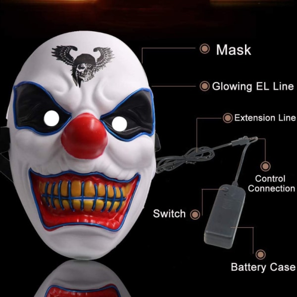 halloween skräck clown glödande mask skräck rekvisita white light