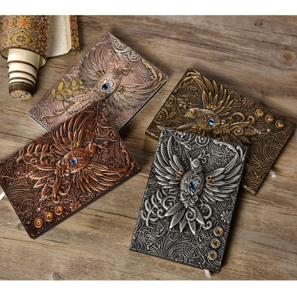 A5 3D-präglat läderutskrift Präglat Phoenix Diary Notebook Bronze