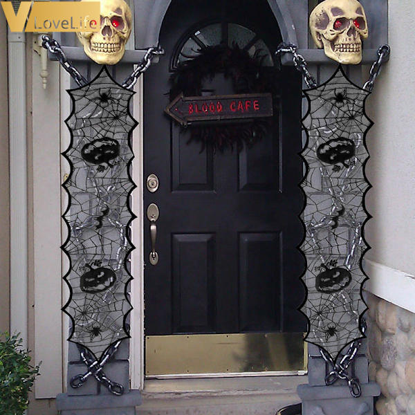 Halloween cover spets bordsduk matt svart pumpa Bat black 46*183cm