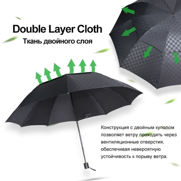 Kaksikerroksinen Dark Grid Rain Windproof Business Sateenvarjo bule
