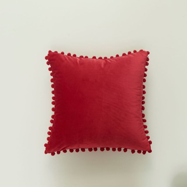 Pudebetræk Pompoms Kanter Ultra Soft Velvet Pudebetræk Sofa Sofa Lændepudebetræk Red 30X50CM