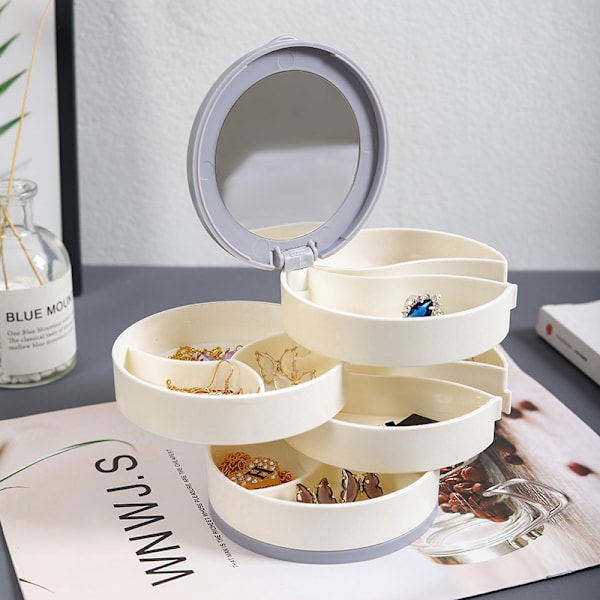 Flerlags roterende plast smykker Stand øreringe Ring Box white 10*10cm