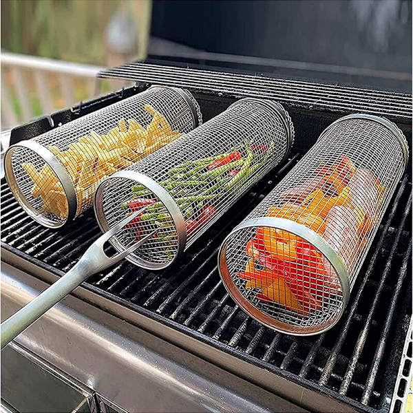 BBQ grilliverkko pyörivä rulla sylinterin muotoinen kannettava ulkokäyttöön M