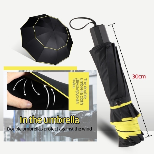 3 Vikbart dubbelt stort paraply Wind Resistance Golf Paraply black
