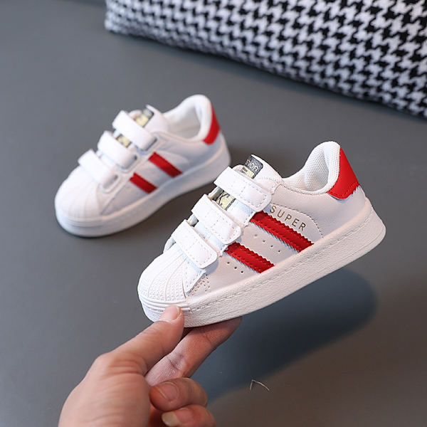 Sneakers til børn Modedesign til børn Hvide skridsikre fritidssko til drenge piger red 26 (Inner 16cm)