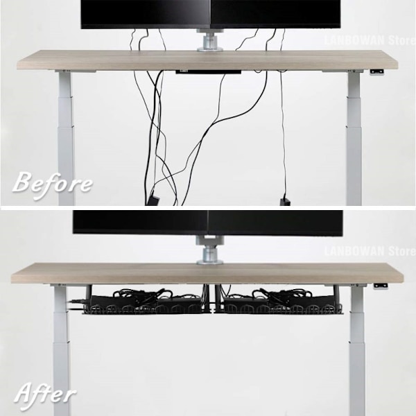 Skrivebordskabelstyringsbakke under bordstik Hængeholder Power Strip opbevaringsstativ Gray