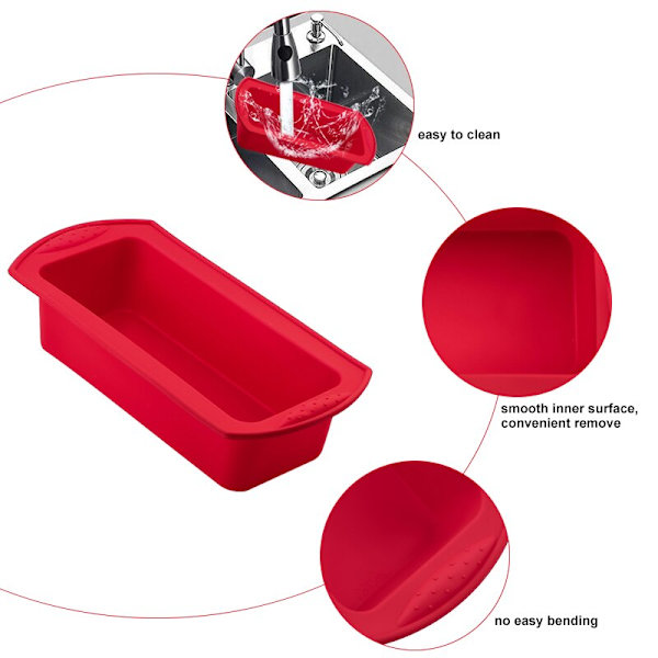 Rektangulært Silikone Bage Candy Brød Bageværktøj DIY Køkkenudstyr Kage Bagegrej Pan Red
