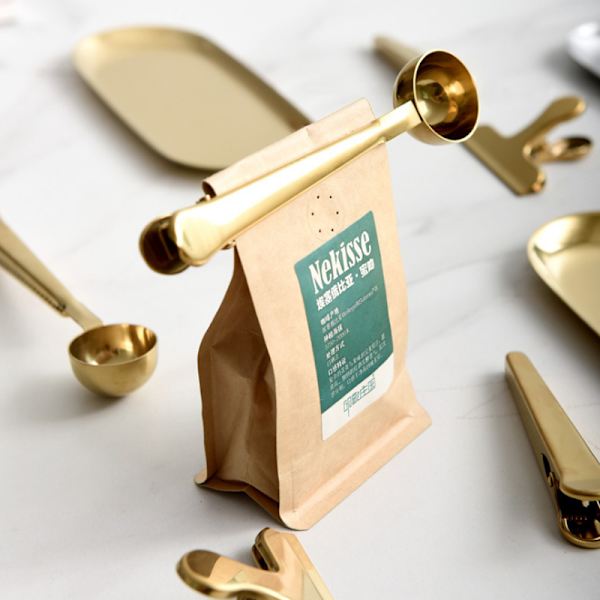 To-i-en forseglingsclips for kaffeske i rustfrit stål gold 17.5x3.7cm