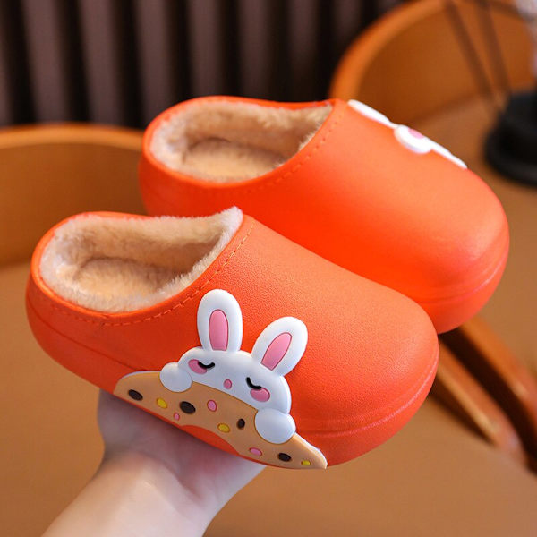Barn bomullstofflor vinter tecknad vattentät bomullssko Plysch hemmasko orange 24-25-insole15cm