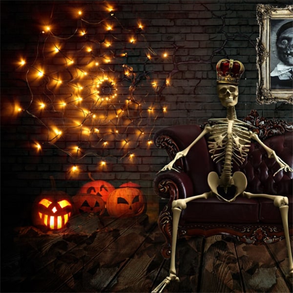 Halloween Led Spider Web String Lights Fjernbetjeningsnet spider  web Warm light