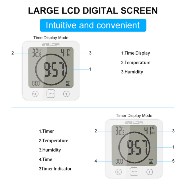 LCD-scherm Waterdichte Digitale Badkamer Wandklok green 102x35x106mm