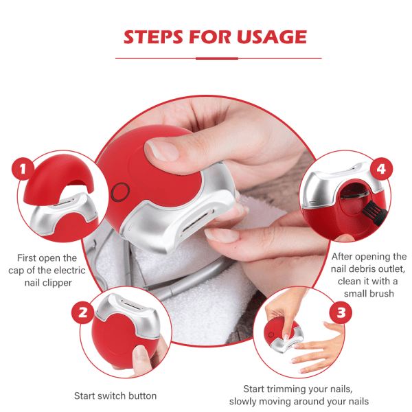 Elektrisk negleklipper Automatisk bærbar negleskærer red 81x68x32mm